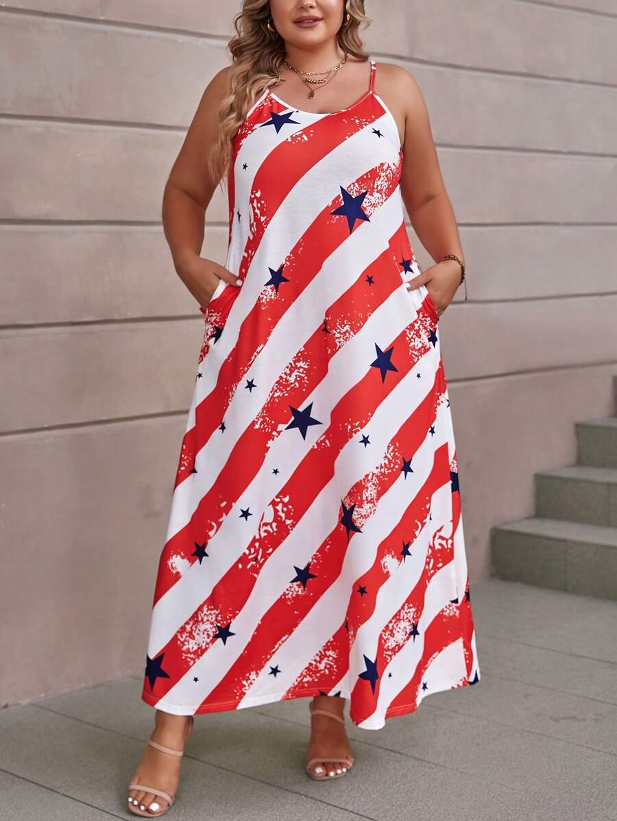 EMERY ROSE Plus Striped & Star Print Hidden Pocket Cami Dress - Multicolor - View 1