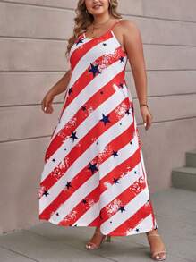 EMERY ROSE Plus Striped & Star Print Hidden Pocket Cami Dress - Multicolor - View 3