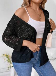 SHEIN LUNE Cárdigan de punto calado de hombros caídos para tallas grandes