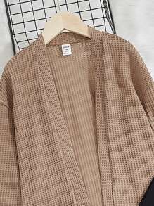 SHEIN Leap Crew Tween Girl Knitted Solid Color Drop Shoulder Cardigan + Knitted Solid Color Sleeveless Jumpsuit Set, 2pcs