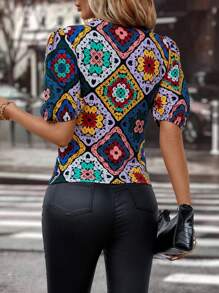 SHEIN Clasi Patchwork Group Puff Sleeve T-shirt