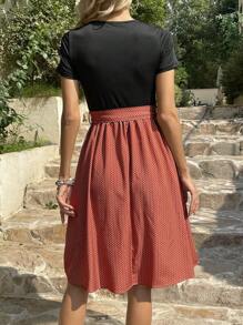 SHEIN Clasi In Đồ họa Váy có thắt lưng - Màu Cam san hô - Xem 2