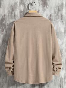 Manfinity Homme Men's Loose Fit Coat With Flap Pockets And Letter Patches - Coffee Brown - View 2