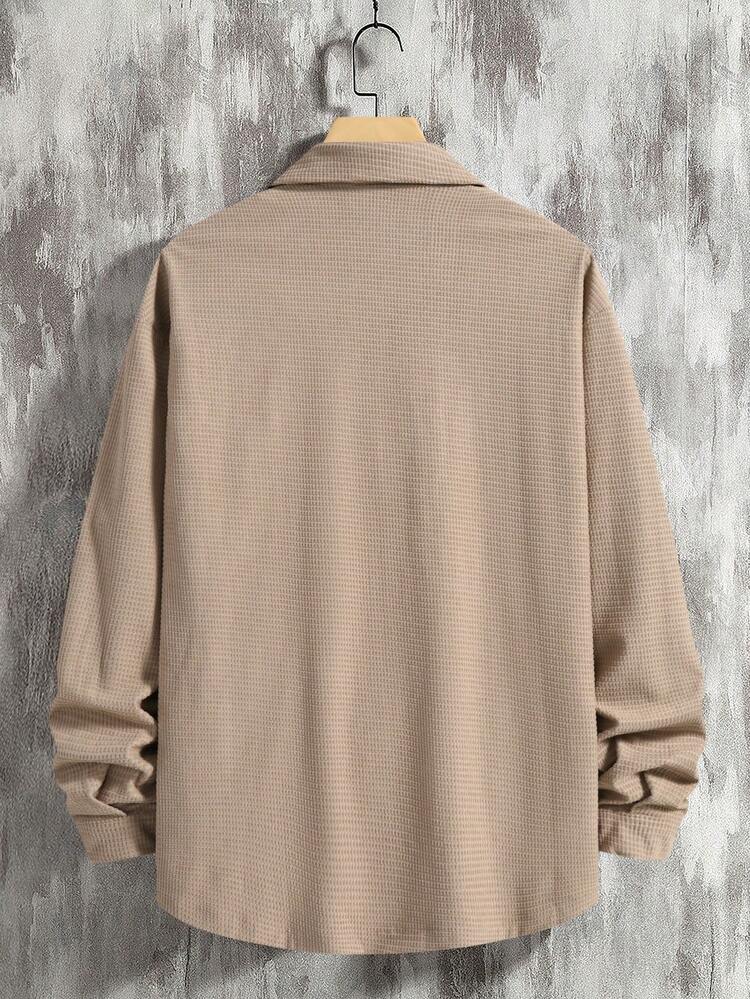 Men's Loose Fit Coat With Flap Pockets And Letter Patches