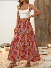 SHEIN VCAY Paisley Print Skirt - Orange - View 6