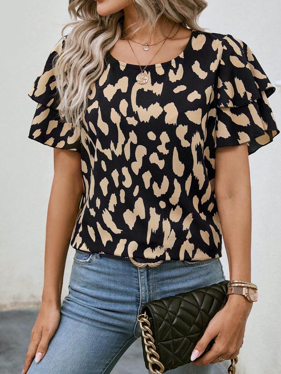 Breezaya Allover Print Butterfly Sleeve Blouse