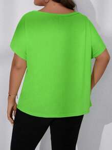 Plus Solid Batwing Sleeve Tee - Green - View 2