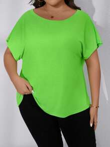 Plus Solid Batwing Sleeve Tee - Green - View 3
