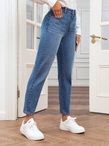 SHEIN Frenchy High Waist Mom Fit Jeans - Medium Wash - View 3