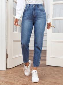 SHEIN Frenchy High Waist Mom Fit Jeans - Medium Wash - View 6
