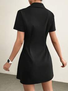SHEIN EZwear Vestido camisero con bolsillo con solapa con diseño de fruncido