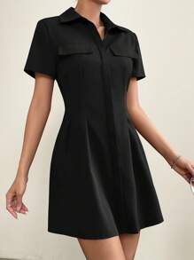 SHEIN EZwear Vestido camisero con bolsillo con solapa con diseño de fruncido