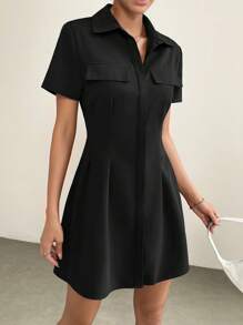SHEIN EZwear Vestido camisero con bolsillo con solapa con diseño de fruncido