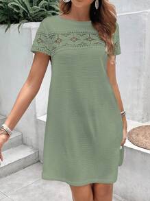 SHEIN LUNE 素色蕾絲拼接T恤連衣裙