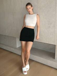 SHEIN EZwear Strick Crop Top mit Einfarbig
