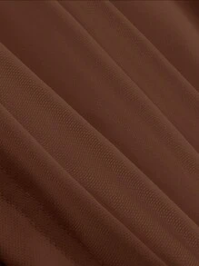 SHEIN MOD 素色褶邊網紗抹胸上衣 - 咖啡棕 - 查看 4
