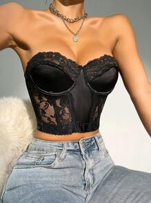 Contrast Lace Underwire Bra Lingerie - Black - View 3