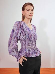 MOTF PREMIUM SHIRRED REPTILE BLOUSE - Multicolor - View 5