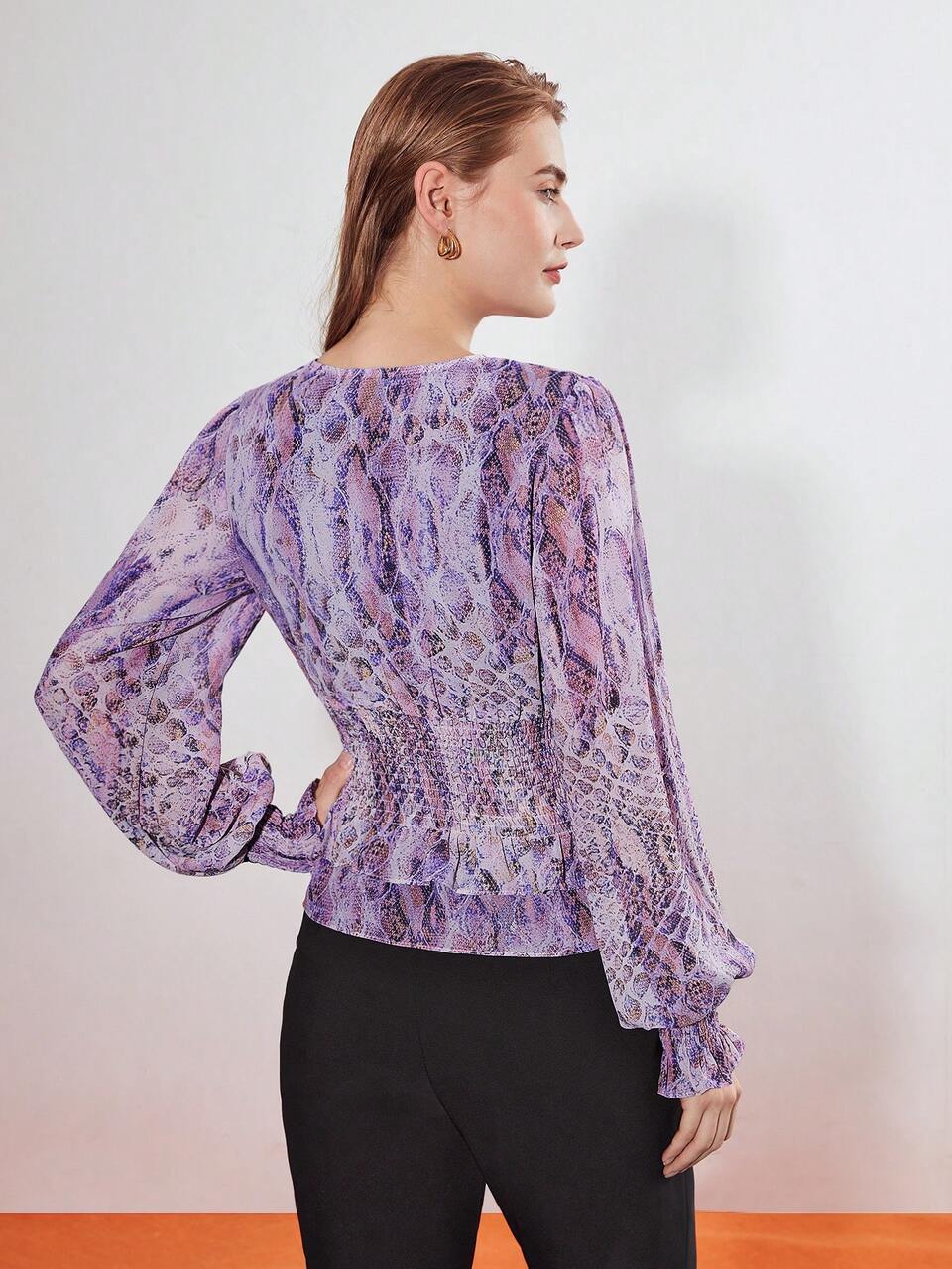 SHIRRED REPTILE BLOUSE