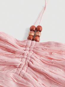 SHEIN MOD Kết cườm Chi tiết Xù Áo hai dây - Màu Hồng baby - Xem 3