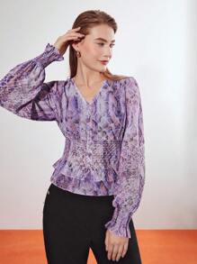 MOTF PREMIUM SHIRRED REPTILE BLOUSE - Multicolor - View 6