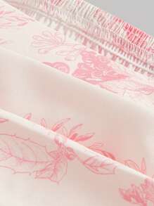 SHEIN MOD Floral Print Puff Sleeve Ruched Bandana Hem Crop Blouse - Pink - View 3