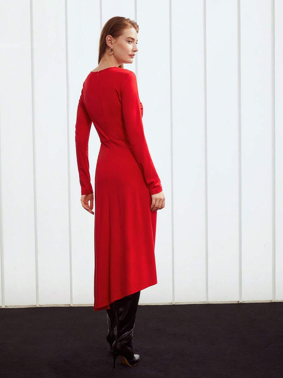 MOTF GATHERED VISCOSE-BLEND DRESS