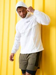 男士字母圖案連帽運動夾克 - 白色 - 查看 1