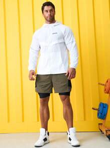 男士字母圖案連帽運動夾克 - 白色 - 查看 2