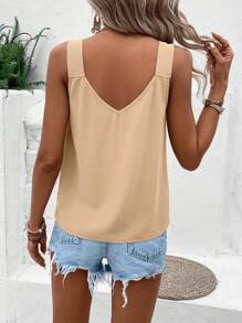 SHEIN LUNE 素色交疊領上衣 - 杏色 - 查看 2