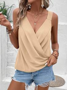 SHEIN LUNE 素色交疊領上衣 - 杏色 - 查看 1