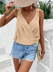 SHEIN LUNE 素色交疊領上衣 - 杏色 - 查看 5