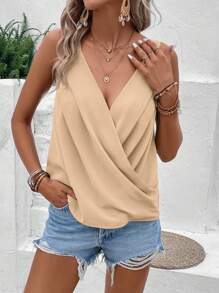 SHEIN LUNE 素色交疊領上衣 - 杏色 - 查看 6