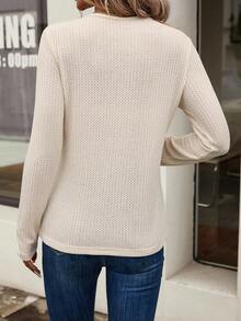 SHEIN LUNE Half Button Waffle Knit Tee - Apricot - View 2