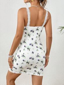 SHEIN VCAY 滿版印花吊帶緊身連衣裙 - 白色 - 查看 2