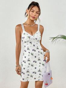 SHEIN VCAY 滿版印花吊帶緊身連衣裙 - 白色 - 查看 4