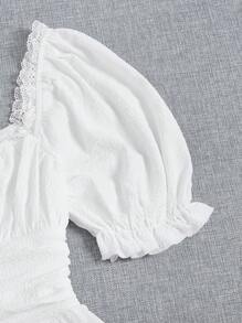 SHEIN VCAY Nếp gấp Phần Ngực Lá sen tỉa Ống tay áo Đầm - trắng - Xem 3