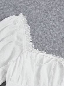 SHEIN VCAY Nếp gấp Phần Ngực Lá sen tỉa Ống tay áo Đầm - trắng - Xem 4