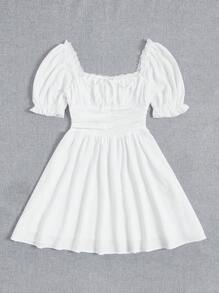 SHEIN VCAY Nếp gấp Phần Ngực Lá sen tỉa Ống tay áo Đầm - trắng - Xem 5