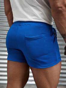 GENTILAND 男士腰部抽繩斜口袋短褲 - 寶藍色 - 查看 2