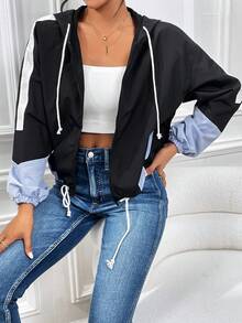 SHEIN Essnce Khối màu Viền kéo ra Thả vai áo có mũ Áo khoác - Nhiều màu - Xem 3