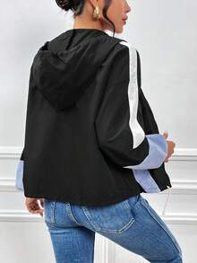 SHEIN Essnce Khối màu Viền kéo ra Thả vai áo có mũ Áo khoác - Nhiều màu - Xem 2