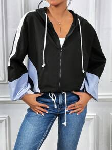 SHEIN Essnce Khối màu Viền kéo ra Thả vai áo có mũ Áo khoác - Nhiều màu - Xem 1