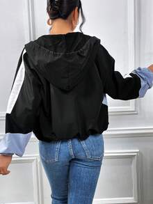 SHEIN Essnce Khối màu Viền kéo ra Thả vai áo có mũ Áo khoác - Nhiều màu - Xem 4