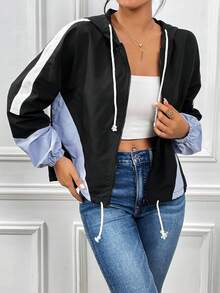SHEIN Essnce Khối màu Viền kéo ra Thả vai áo có mũ Áo khoác - Nhiều màu - Xem 6