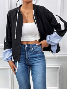 SHEIN Essnce Khối màu Viền kéo ra Thả vai áo có mũ Áo khoác - Nhiều màu - Xem 7