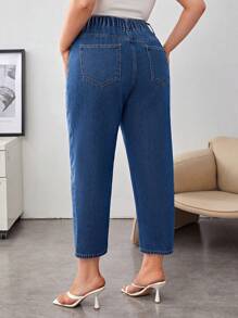 SHEIN Essnce Plus Slant Pocket Mom Fit Jeans - Medium Wash - View 2