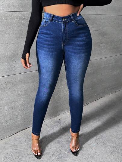 SHEIN SXY Talla grande Jeans ajustados unicolor