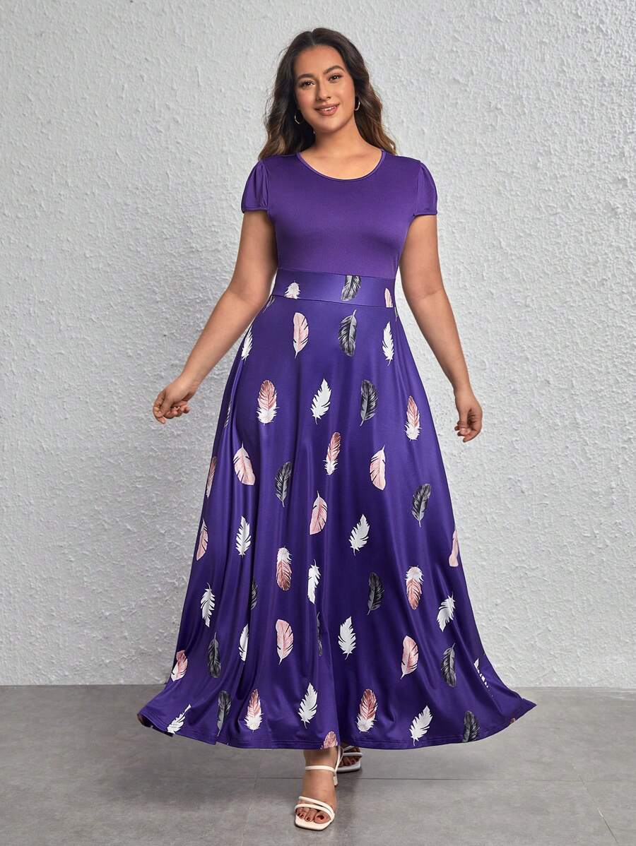 SHEIN LUNE Hơn In lông Váy chữ A - Màu tím - Xem 1