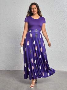 SHEIN LUNE Hơn In lông Váy chữ A - Màu tím - Xem 3